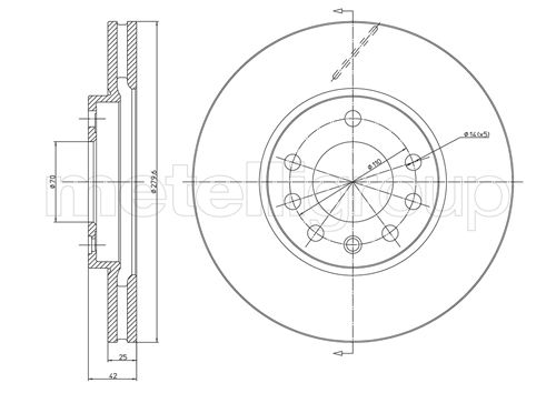 METELLI Bremseskive 23-0514C ventileret 280mm 25mm for OPEL