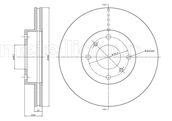 METELLI Bremseskive 230545 ventileret 280mm 22mm for NISSAN