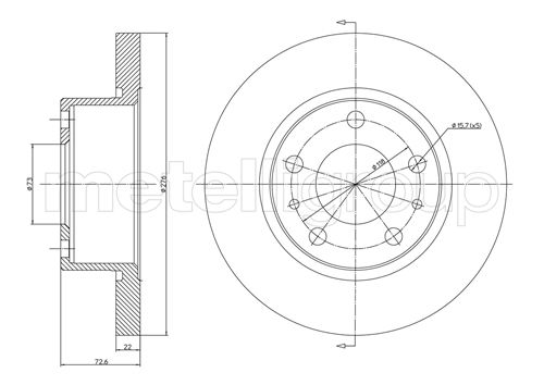 METELLI Bremseskive 230570 fuld 276mm 22mm for IVECO