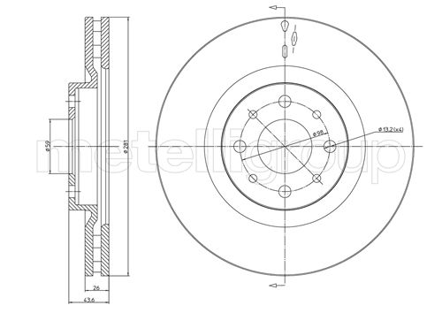METELLI Bremseskive 230571c ventileret 281mm 26mm for LANCIA