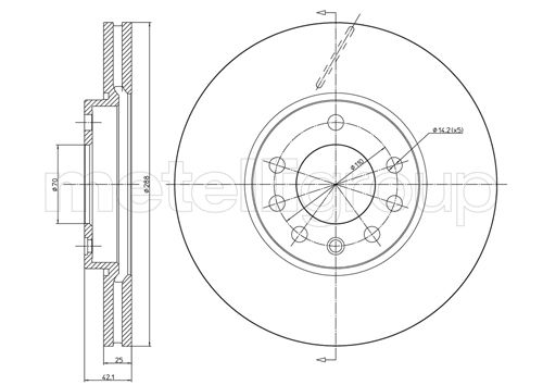METELLI Bremseskive 230605c ventileret 288mm 25mm for OPEL SAAB