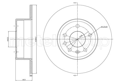 METELLI Bremseskive 230607c fuld 286mm 10mm for OPEL SAAB