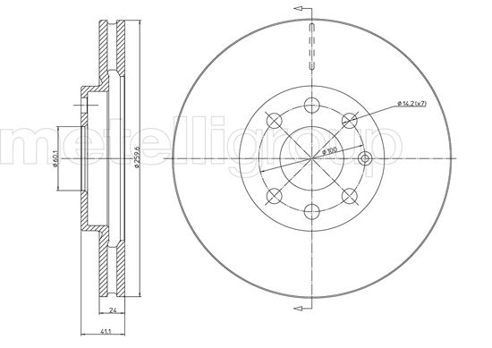 METELLI Bremseskive 230604c ventileret 260mm 24mm for OPEL