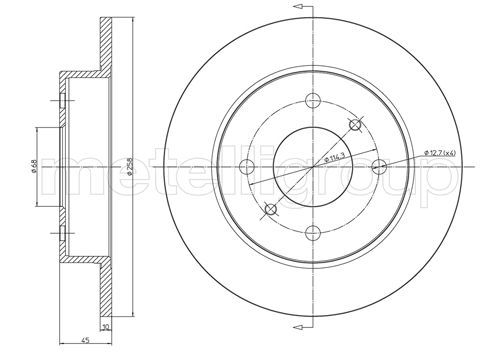METELLI Bremseskive 230633 fuld 258mm 10mm for NISSAN