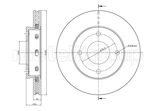 METELLI Bremseskive 230623c ventileret 256mm 24mm for MITSUBISHI SMART