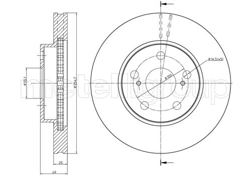 METELLI Bremseskive 230646c ventileret 255mm 25mm for TOYOTA