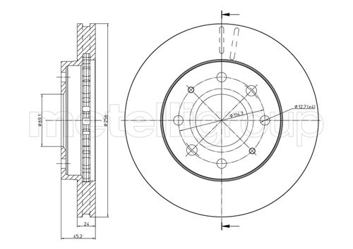 METELLI Bremseskive 230652 ventileret 256mm 24mm for MITSUBISHI