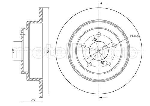 METELLI Bremseskive 230671 fuld 266mm 10mm for SUBARU