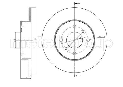 METELLI Bremseskive 230672 fuld 277mm 10mm for NISSAN