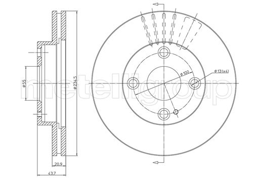METELLI Bremseskive 230668c ventileret 235mm 22mm for MAZDA