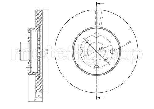METELLI Bremseskive 230717c ventileret 255mm 20mm for TOYOTA