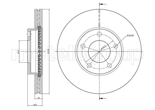 METELLI Bremseskive 230729c ventileret 278mm 25mm for MAZDA