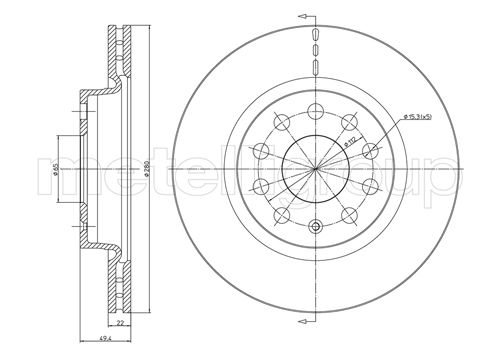 METELLI Bremseskive 23-0733C ventileret 280mm 22mm for SKODA VW