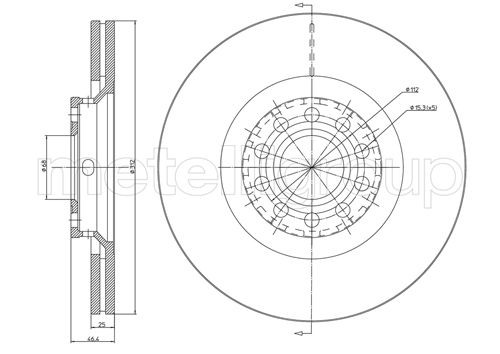 METELLI Bremseskive 230726c ventileret 312mm 25mm for VW