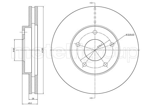 METELLI Bremseskive 230764c ventileret 280mm 28mm for NISSAN