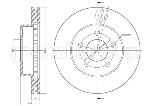 METELLI Bremseskive 230781c ventileret 288mm 28mm for JEEP