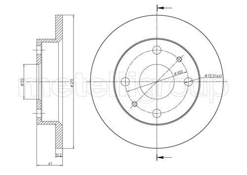 METELLI Bremseskive 230791 fuld 211mm 11mm for DAIHATSU