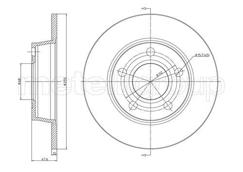 METELLI Bremseskive 230806c fuld 255mm 10mm for AUDI