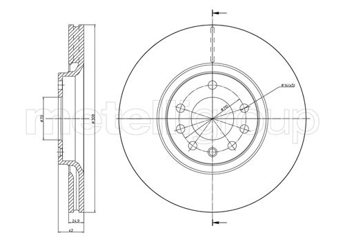 METELLI Bremseskive 230826c ventileret 308mm 25mm for OPEL SAAB