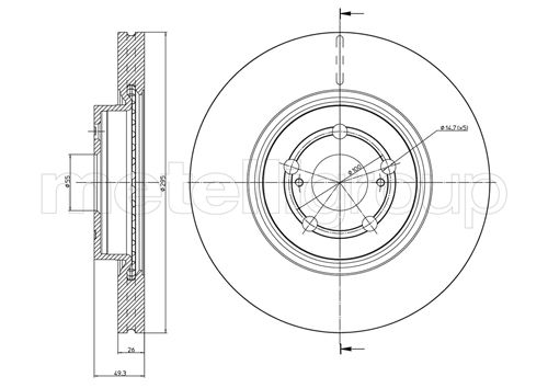 METELLI Bremseskive 230854c ventileret 295mm 26mm for TOYOTA