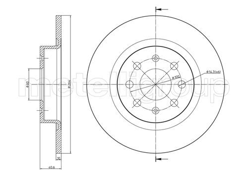 METELLI Bremseskive 230857c fuld 264mm 10mm for OPEL ABARTH