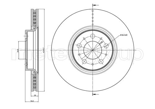 METELLI Bremseskive 230847c ventileret 316mm 28mm for VOLVO