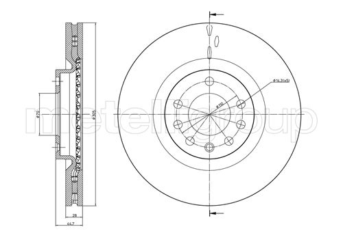METELLI Bremseskive 230860c ventileret 305mm 28mm for FIAT