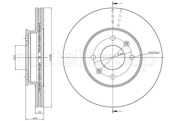 METELLI Bremseskive 230930c ventileret 256mm 22mm for KIA