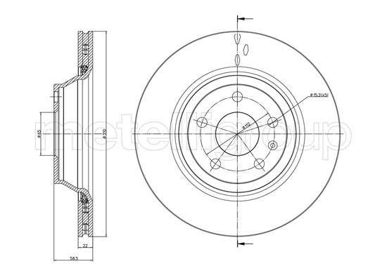METELLI Bremseskive 230941c ventileret 310mm 22mm for AUDI