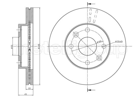 METELLI Bremseskive 230959 ventileret 235mm 22mm for KIA