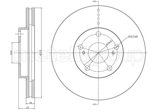 METELLI Bremseskive 230979c ventileret 273mm 26mm for TOYOTA