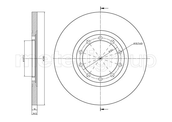 METELLI Bremseskive 230998c fuld 280mm 16mm for FORD