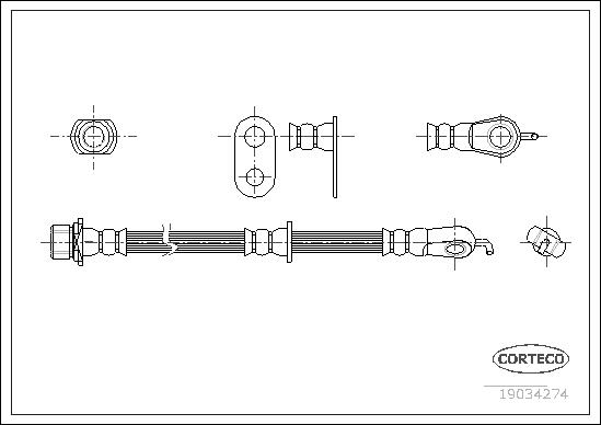 CORTECO Bremseslange 19034274 højre foraksel for CITROËN TOYOTA