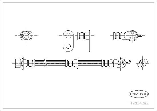 CORTECO Bremseslange 19034292 venstre foraksel for CITROËN TOYOTA