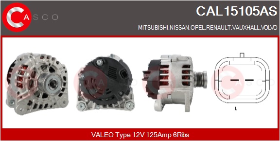 CASCO Generator cal15105as for OPEL VOLVO VAUXHALL MITSUBISHI NISSAN RENAULT DACIA GENERAL MOTORS