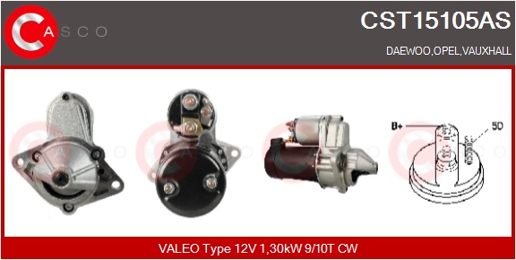 CASCO Starter cst15105as for OPEL GENERAL MOTORS FIAT DAEWOO VAUXHALL
