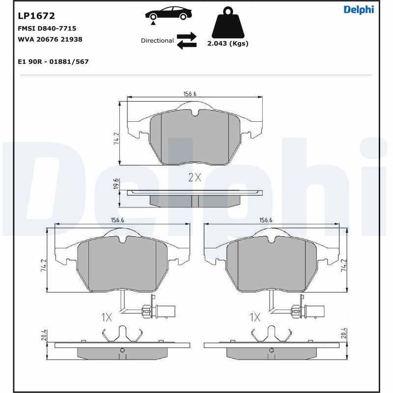 DELPHI Bremseklodser lp1672 for VW ZHONGHUA (BRILLIANCE) VW (SVW)