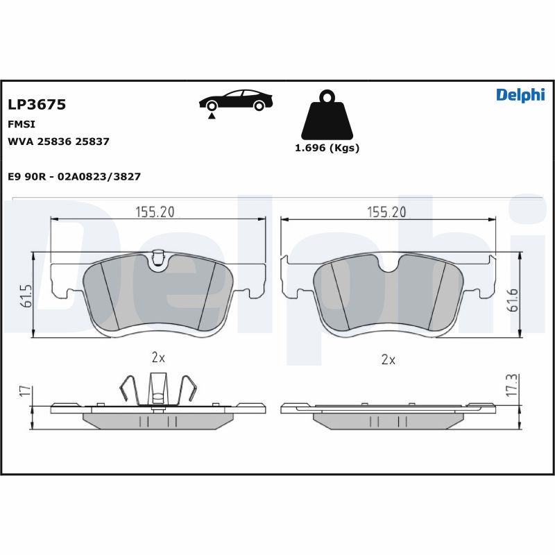 DELPHI Bremseklodser lp3675 for VAUXHALL TOYOTA