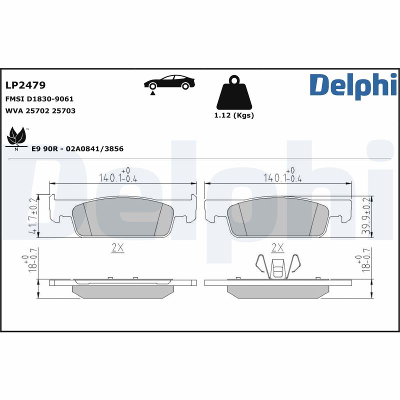 DELPHI Bremseklodser lp2479 for DACIA RENAULT SMART