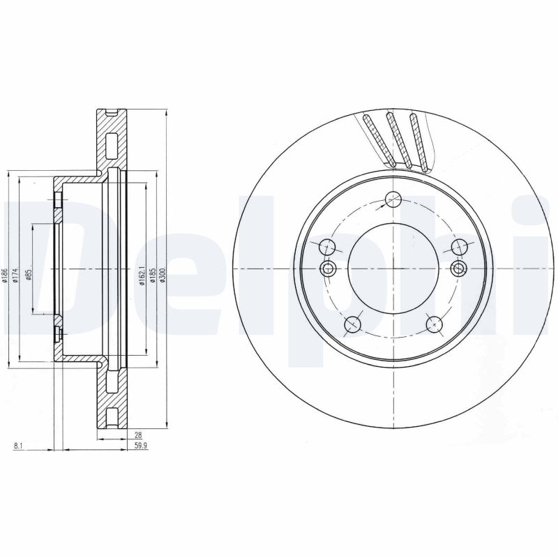 DELPHI Bremseskive bg4207 300mm 28mm for SSANGYONG