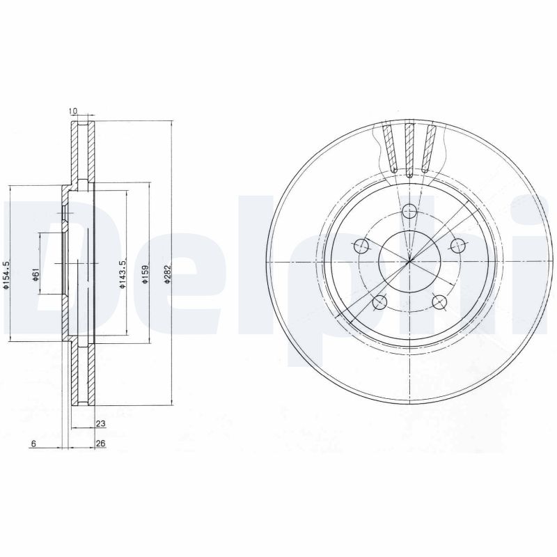 DELPHI Bremseskive bg4000 282mm 23mm for DODGE CHRYSLER