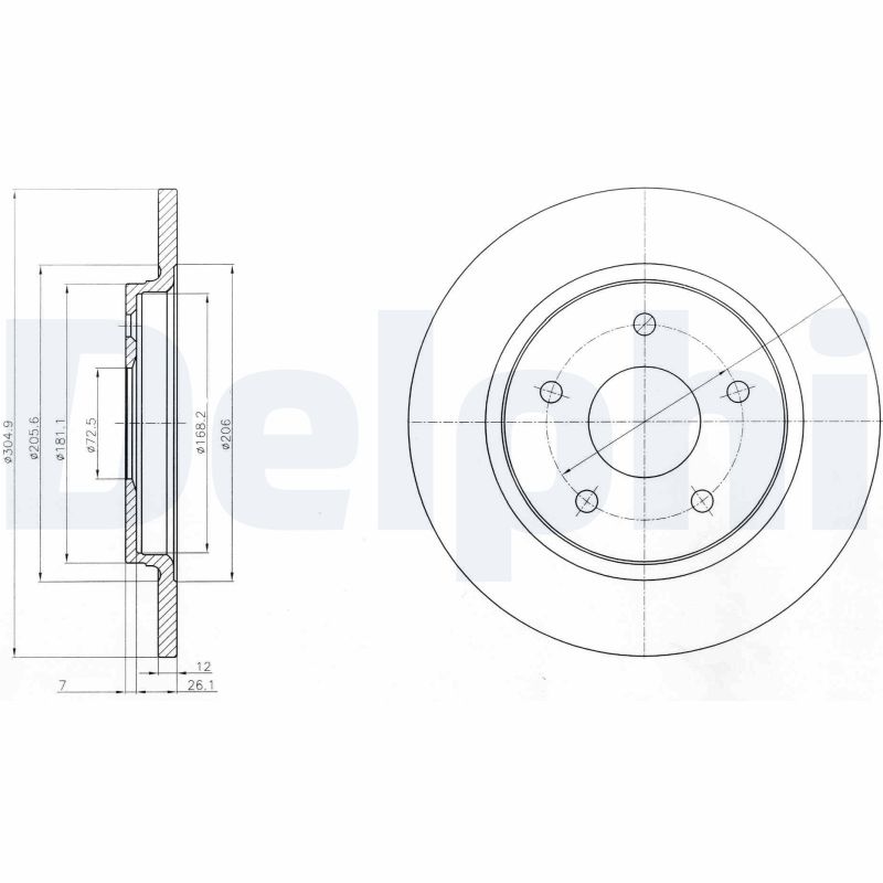 DELPHI Bremseskive bg4247 305mm 12mm for DODGE CHRYSLER FIAT