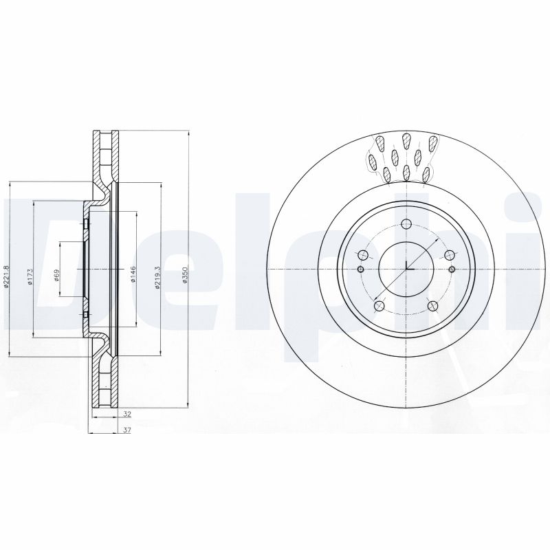 DELPHI Bremseskive bg9072c 350mm 32mm for MITSUBISHI