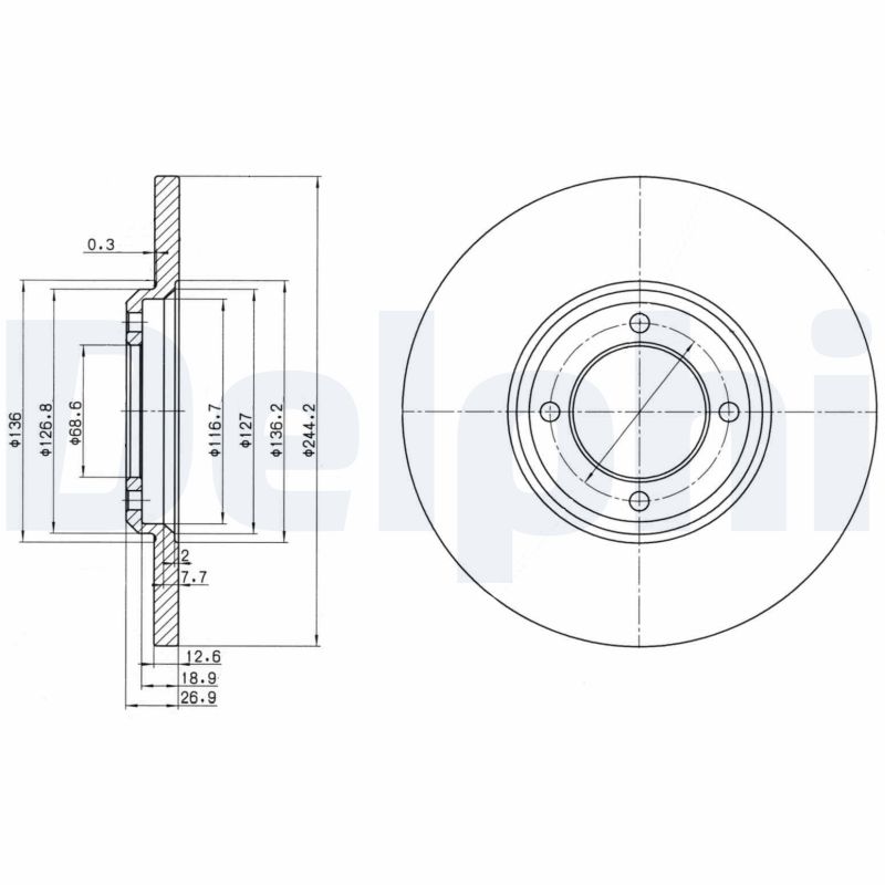 DELPHI Bremseskive bg2061 245mm 12,8mm for FORD LOTUS