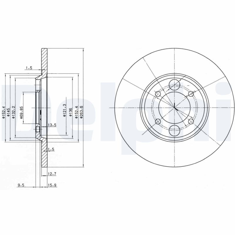 DELPHI Bremseskive bg2084 264mm 13mm for JAGUAR