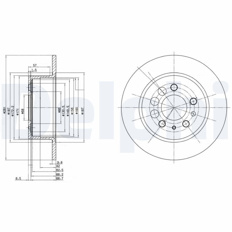 DELPHI Bremseskive bg2103 281mm 10mm for VOLVO