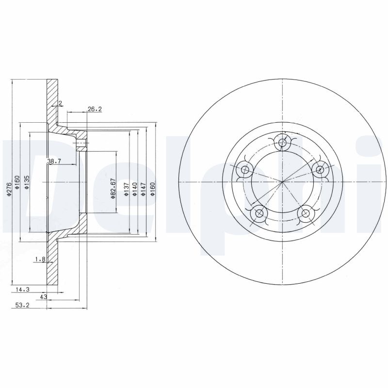 DELPHI Bremseskive bg2159 276mm 14mm for LDV AUSTIN
