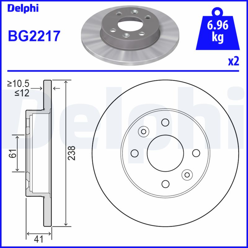 DELPHI Bremseskive bg2217 238mm 12mm for DACIA RENAULT