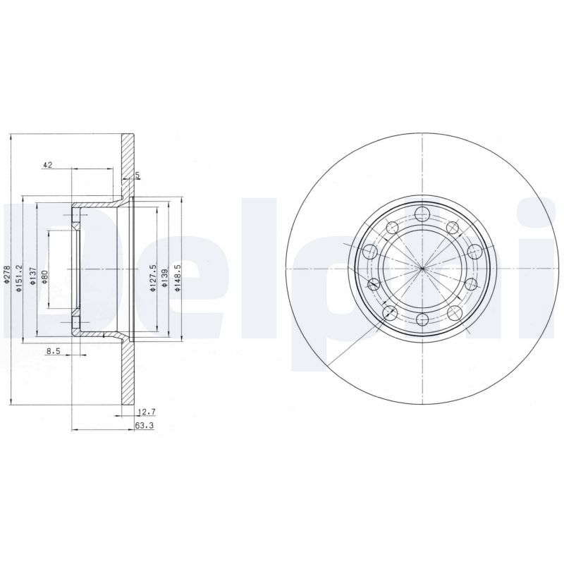 DELPHI Bremseskive bg2259 278mm 13mm for MERCEDES-BENZ