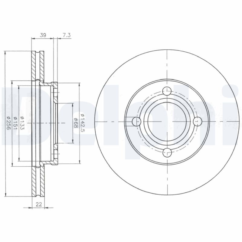 DELPHI Bremseskive bg2272 257mm 22mm for VW AUDI